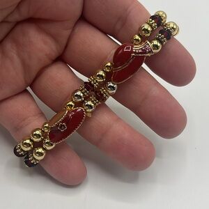 Elegant Red Hat and Gold Beaded Bracelet